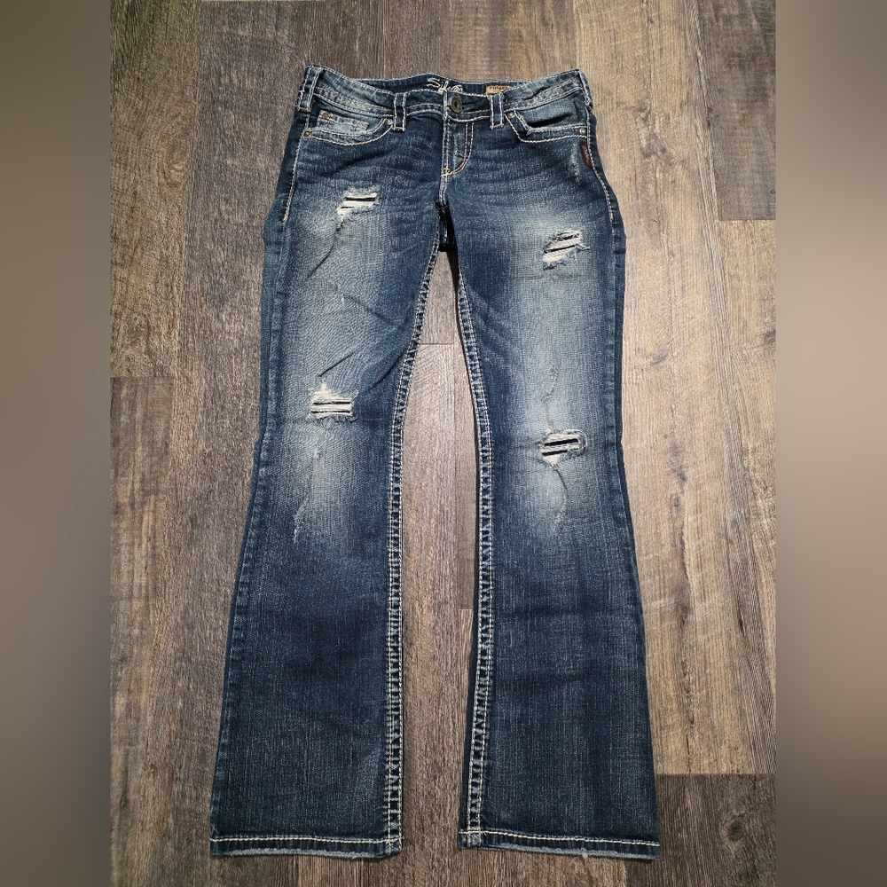 Silver Jeans Womens 29x31 Pioneer Bootcut Distressed Denim Contrast Stitch